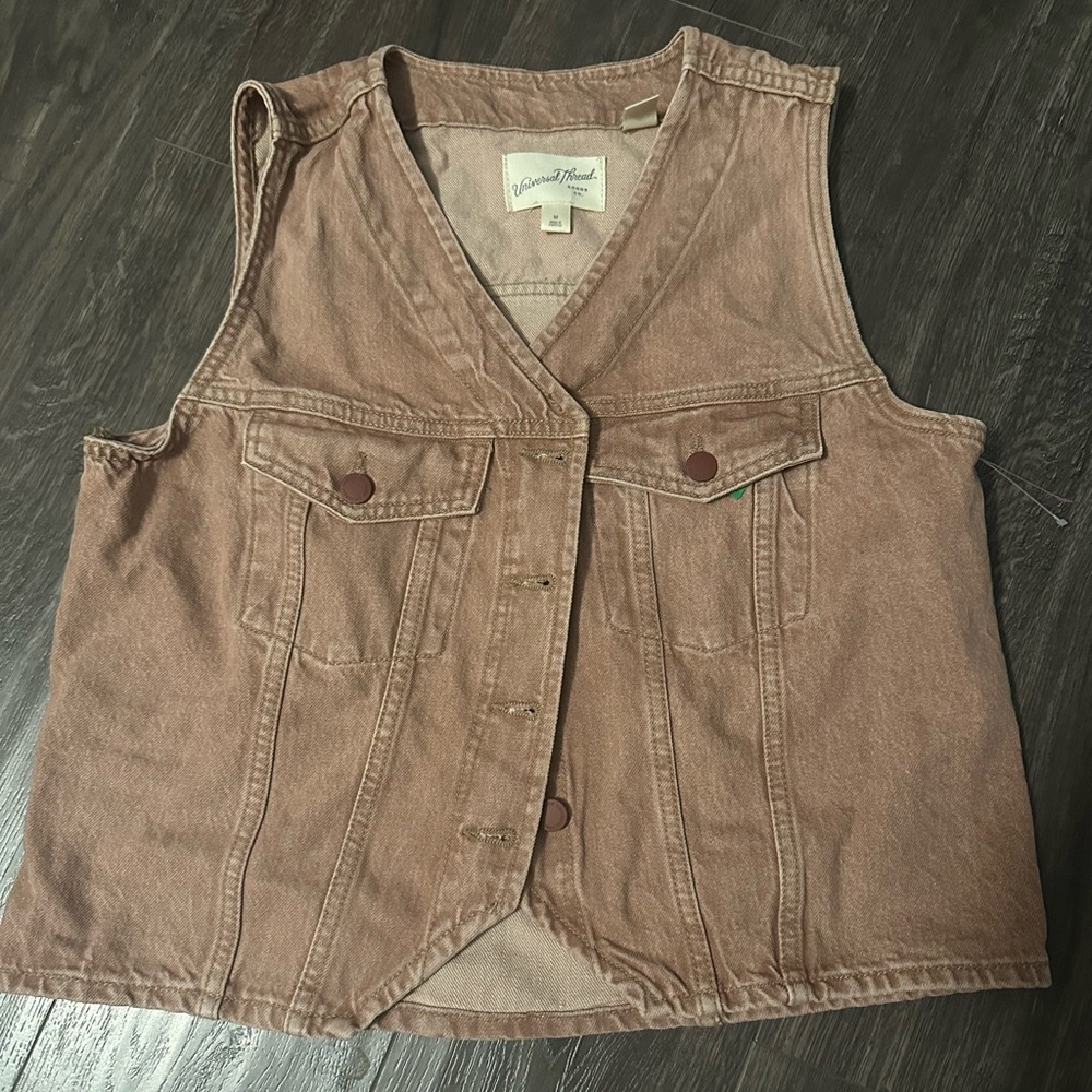 Pink acid wash denim vest